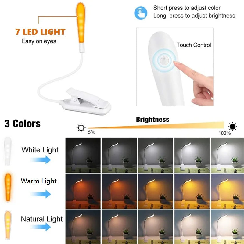 USB Rechargeable Clip-On Book Light – Adjustable & Eye-Friendly Reading Lamp